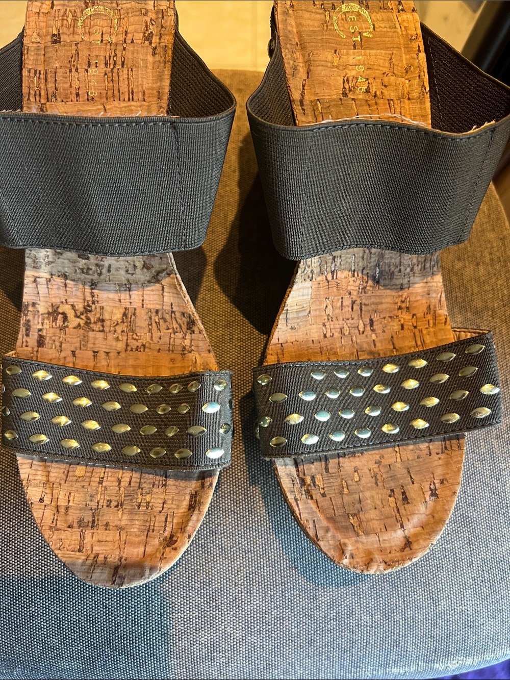 Women’s Olive Green Cork Slide Sandals with Stud Detail - Picture 2 of 7